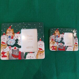 Ceramic Christmas Cats Photo Frame Pair New